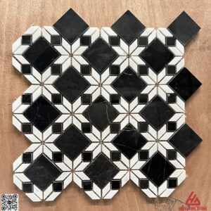 Đá Mosaic bông hoa - đen điểm trắng
