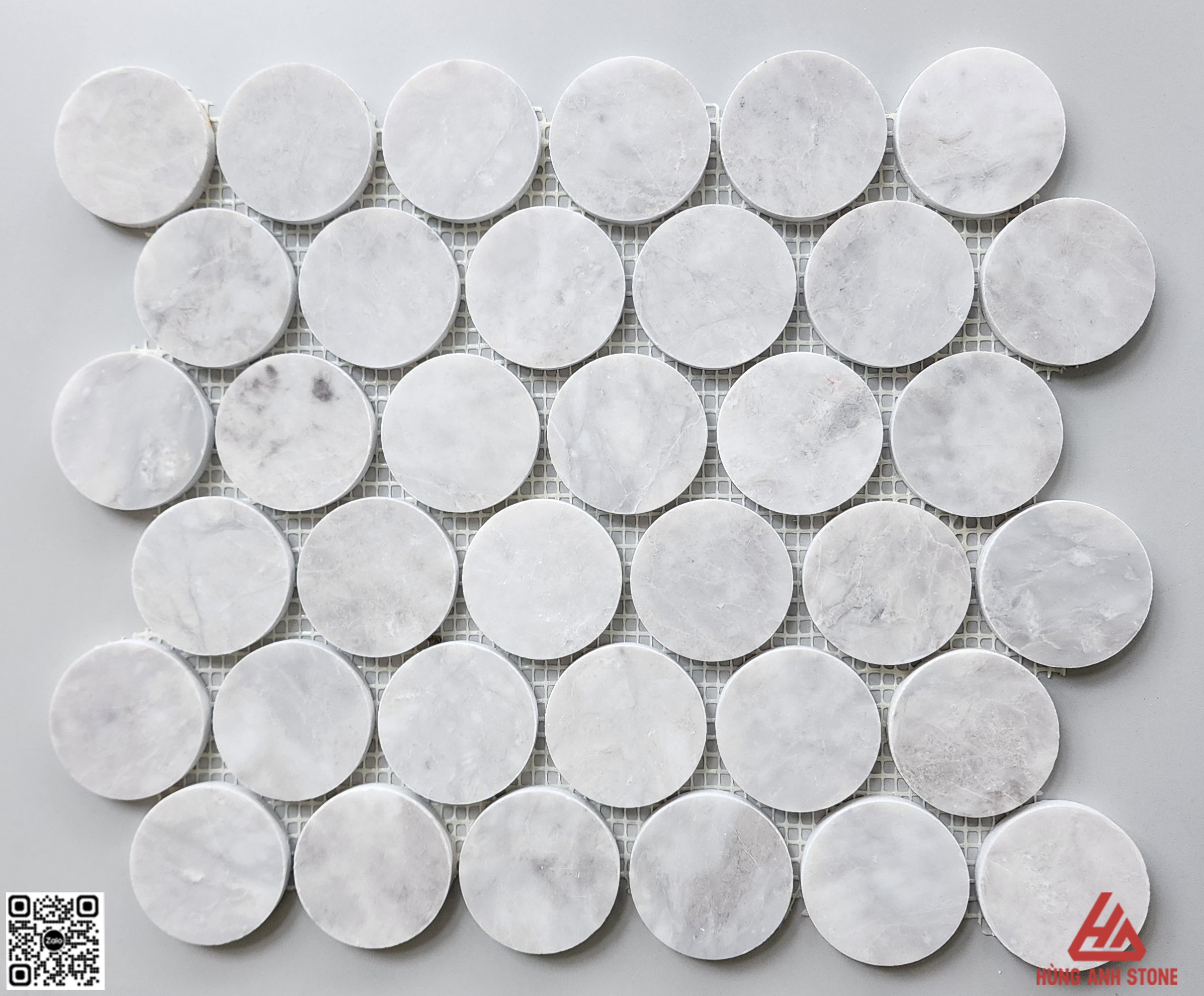 Đá Mosaic bi tròn -ghi nhạt -HA.WM11B