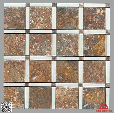 Đá Mosaic Vuông 63- Vàng Dăm Kết điểm Trắng