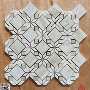 Đá Mosaic bông hoa - vân gỗ điểm trắng sữa