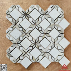 Đá Mosaic bông hoa - trắng sữa điểm vân gỗ