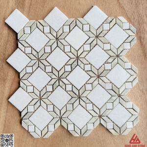 Đá Mosaic bông hoa - trắng muối điểm vân gỗ