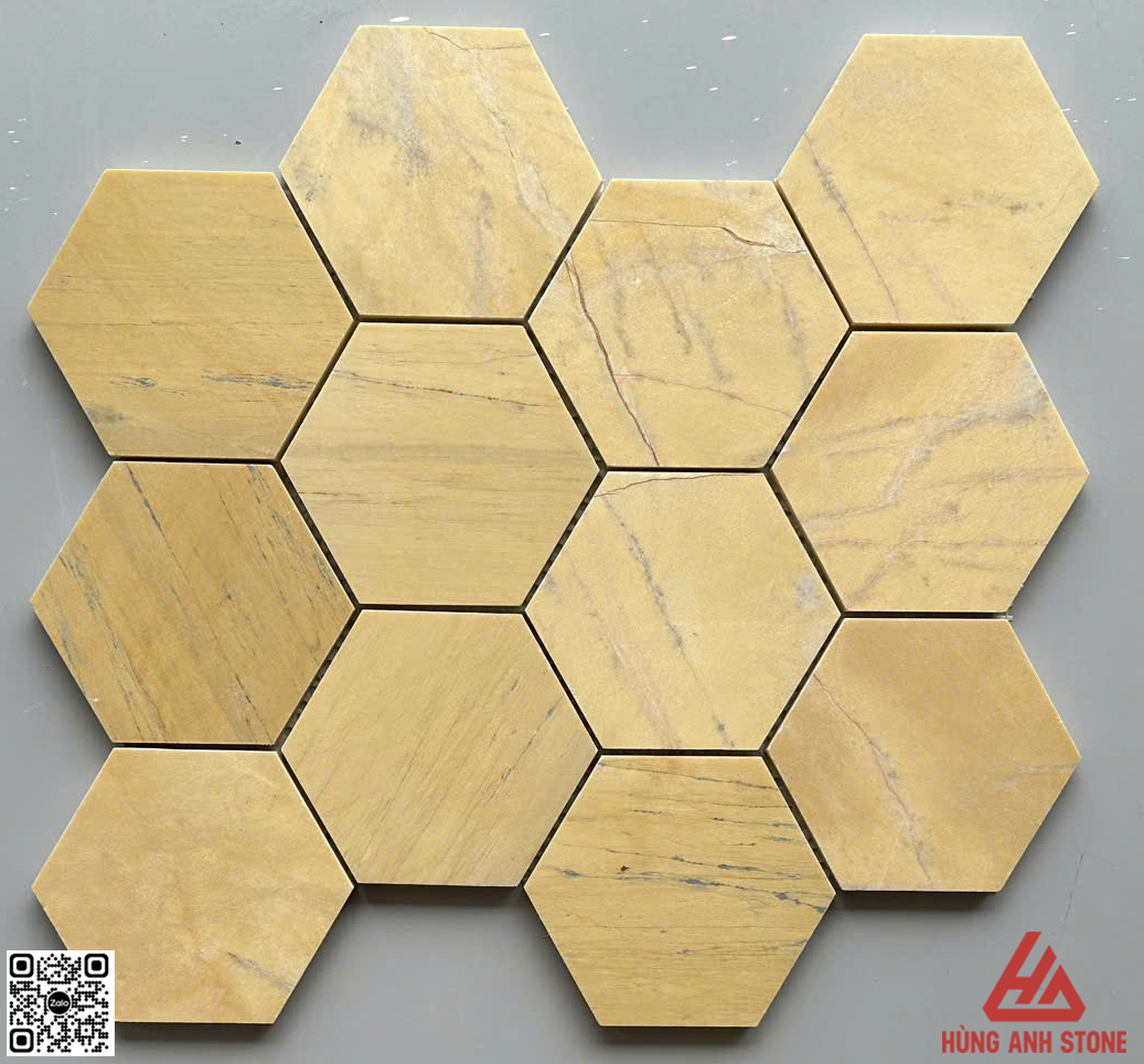 Đá Mosaic lục giác hex 4 - Vàng Kem Bóng