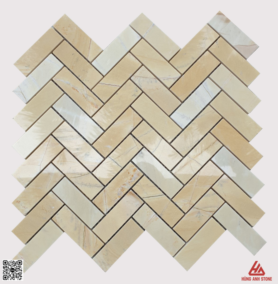 đá mosaic xương cá màu vàng