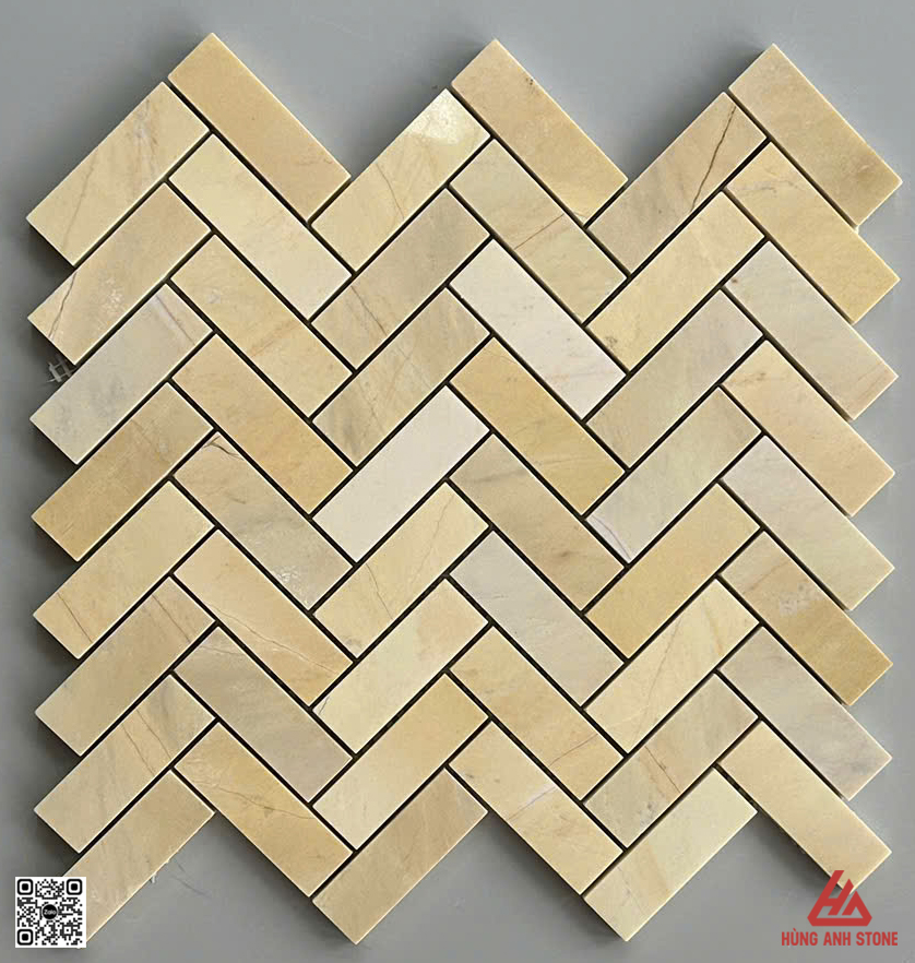 đá mosaic xương cá màu vàng